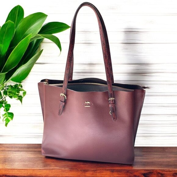 Coach Molly Tote Bag Burgundy Leather/Gold With Snake Print Straps E2278-C6750 - Picture 9 of 14